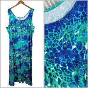 Jessica London Shirt Dress Plus size 26/28W 4X Casual Blue Green Midi Cheetah